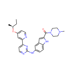 CC[C@H](C)Oc1ccnc(-c2ccnc(Nc3ccc4[nH]c(C(=O)N5CCN(C)CC5)cc4c3)n2)c1 ZINC000144191707