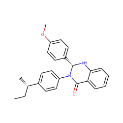 CC[C@H](C)c1ccc(N2C(=O)c3ccccc3N[C@H]2c2ccc(OC)cc2)cc1 ZINC000002059635