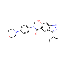 CC[C@H](C)c1n[nH]c2cc(O)c(C(=O)N(C)c3ccc(N4CCOCC4)cc3)cc12 ZINC001772654762