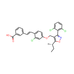 CC[C@H](C)c1onc(-c2c(Cl)cccc2Cl)c1COc1ccc(/C=C/c2cccc(C(=O)O)c2)c(Cl)c1 ZINC000042852245