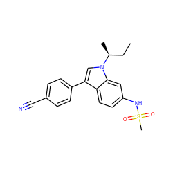 CC[C@H](C)n1cc(-c2ccc(C#N)cc2)c2ccc(NS(C)(=O)=O)cc21 ZINC000066065900