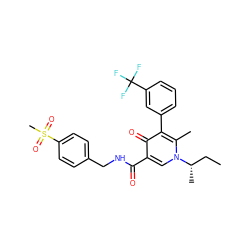 CC[C@H](C)n1cc(C(=O)NCc2ccc(S(C)(=O)=O)cc2)c(=O)c(-c2cccc(C(F)(F)F)c2)c1C ZINC000148918864