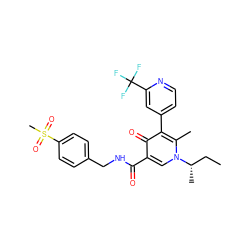 CC[C@H](C)n1cc(C(=O)NCc2ccc(S(C)(=O)=O)cc2)c(=O)c(-c2ccnc(C(F)(F)F)c2)c1C ZINC000148864186