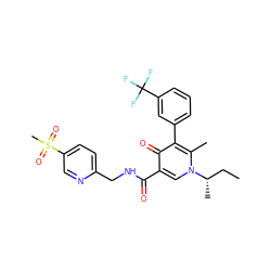 CC[C@H](C)n1cc(C(=O)NCc2ccc(S(C)(=O)=O)cn2)c(=O)c(-c2cccc(C(F)(F)F)c2)c1C ZINC000149809989