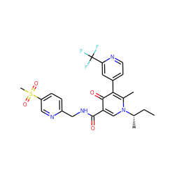 CC[C@H](C)n1cc(C(=O)NCc2ccc(S(C)(=O)=O)cn2)c(=O)c(-c2ccnc(C(F)(F)F)c2)c1C ZINC000149810623