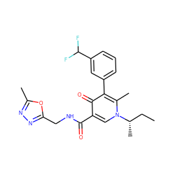 CC[C@H](C)n1cc(C(=O)NCc2nnc(C)o2)c(=O)c(-c2cccc(C(F)F)c2)c1C ZINC000149813148