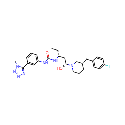 CC[C@H](C[C@@H](O)N1CCC[C@@H](Cc2ccc(F)cc2)C1)NC(=O)Nc1cccc(-c2nnnn2C)c1 ZINC000029130210