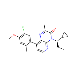 CC[C@H](C1CC1)n1c(=O)c(C)nc2c(-c3cc(Cl)c(OC)cc3C)ccnc21 ZINC000003942992