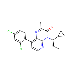 CC[C@H](C1CC1)n1c(=O)c(C)nc2c(-c3ccc(Cl)cc3Cl)ccnc21 ZINC000038795944