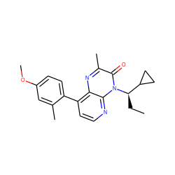 CC[C@H](C1CC1)n1c(=O)c(C)nc2c(-c3ccc(OC)cc3C)ccnc21 ZINC000034136659