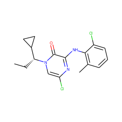 CC[C@H](C1CC1)n1cc(Cl)nc(Nc2c(C)cccc2Cl)c1=O ZINC000043067809