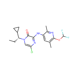 CC[C@H](C1CC1)n1cc(Cl)nc(Nc2cc(C)c(OC(F)F)nc2C)c1=O ZINC000045317457