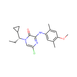 CC[C@H](C1CC1)n1cc(Cl)nc(Nc2cc(C)c(OC)cc2C)c1=O ZINC000043020952