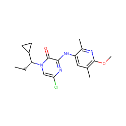 CC[C@H](C1CC1)n1cc(Cl)nc(Nc2cc(C)c(OC)nc2C)c1=O ZINC000045319046