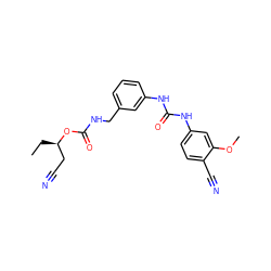 CC[C@H](CC#N)OC(=O)NCc1cccc(NC(=O)Nc2ccc(C#N)c(OC)c2)c1 ZINC000012354286