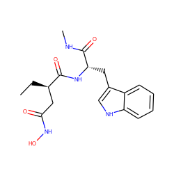 CC[C@H](CC(=O)NO)C(=O)N[C@@H](Cc1c[nH]c2ccccc12)C(=O)NC ZINC000027098473