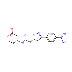 CC[C@H](CC(=O)O)NC(=O)C[C@H]1CC(c2ccc(C(=N)N)cc2)=NO1 ZINC000013763279