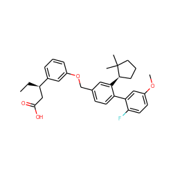 CC[C@H](CC(=O)O)c1cccc(OCc2ccc(-c3cc(OC)ccc3F)c([C@@H]3CCCC3(C)C)c2)c1 ZINC000141181524