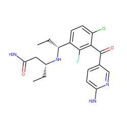 CC[C@H](CC(N)=O)N[C@H](CC)c1ccc(Cl)c(C(=O)c2ccc(N)nc2)c1F ZINC001772578599