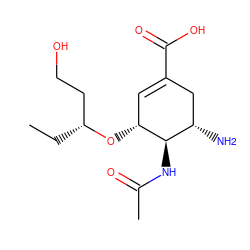 CC[C@H](CCO)O[C@@H]1C=C(C(=O)O)C[C@H](N)[C@H]1NC(C)=O ZINC000014944926