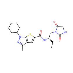 CC[C@H](CN1C(=O)CNC1=O)NC(=O)c1cc2c(C)nn(C3CCCCC3)c2s1 ZINC000114713742