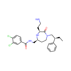 CC[C@H](CN1CC[C@@H](CNC(=O)c2ccc(Cl)c(Cl)c2)N[C@@H](CCN)C1=O)c1ccccc1 ZINC000118692424