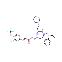 CC[C@H](CN1CC[C@H](CNC(=O)/C=C/c2ccc(OC(F)(F)F)c(F)c2)N[C@H](CCN2CCCCC2)C1=O)c1ccccc1 ZINC000206892109