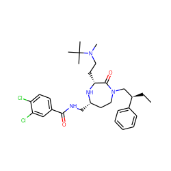 CC[C@H](CN1CC[C@H](CNC(=O)c2ccc(Cl)c(Cl)c2)N[C@H](CCN(C)C(C)(C)C)C1=O)c1ccccc1 ZINC000206885906