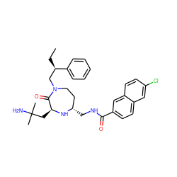 CC[C@H](CN1CC[C@H](CNC(=O)c2ccc3cc(Cl)ccc3c2)N[C@@H](CC(C)(C)N)C1=O)c1ccccc1 ZINC001772572980