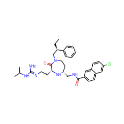 CC[C@H](CN1CC[C@H](CNC(=O)c2ccc3cc(Cl)ccc3c2)N[C@H](CC/N=C(\N)NC(C)C)C1=O)c1ccccc1 ZINC000206913835