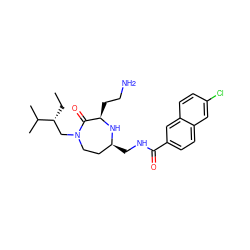 CC[C@H](CN1CC[C@H](CNC(=O)c2ccc3cc(Cl)ccc3c2)N[C@H](CCN)C1=O)C(C)C ZINC000206896694