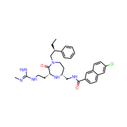 CC[C@H](CN1CC[C@H](CNC(=O)c2ccc3cc(Cl)ccc3c2)N[C@H](CCN/C(N)=N/C)C1=O)c1ccccc1 ZINC000206903539