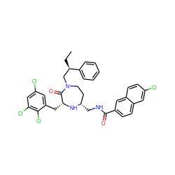 CC[C@H](CN1CC[C@H](CNC(=O)c2ccc3cc(Cl)ccc3c2)N[C@H](Cc2cc(Cl)cc(Cl)c2Cl)C1=O)c1ccccc1 ZINC001772612351