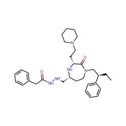 CC[C@H](CN1CC[C@H](CNNC(=O)Cc2ccccc2)N[C@H](CCN2CCCCC2)C1=O)c1ccccc1 ZINC001772589661