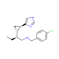 CC[C@H](CNCc1ccc(Cl)cc1)[C@@H]1C[C@H]1c1c[nH]cn1 ZINC000049072883