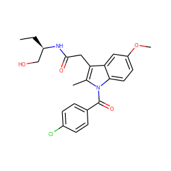 CC[C@H](CO)NC(=O)Cc1c(C)n(C(=O)c2ccc(Cl)cc2)c2ccc(OC)cc12 ZINC000013441194