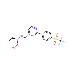 CC[C@H](CO)NCc1ccnc(-c2ccc(S(=O)(=O)C(F)(F)F)cc2)n1 ZINC000204415669