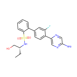 CC[C@H](CO)NS(=O)(=O)c1ccccc1-c1ccc(-c2cnc(N)cn2)c(F)c1 ZINC000212169302