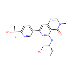 CC[C@H](CO)Nc1nc(-c2ccc(C(C)(C)O)nc2)cc2ncn(C)c(=O)c12 ZINC000115624261