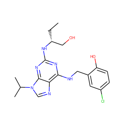 CC[C@H](CO)Nc1nc(NCc2cc(Cl)ccc2O)c2ncn(C(C)C)c2n1 ZINC000095605075