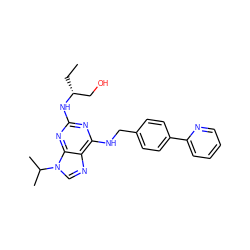 CC[C@H](CO)Nc1nc(NCc2ccc(-c3ccccn3)cc2)c2ncn(C(C)C)c2n1 ZINC000016052807