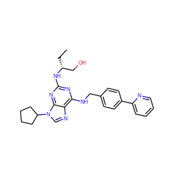 CC[C@H](CO)Nc1nc(NCc2ccc(-c3ccccn3)cc2)c2ncn(C3CCCC3)c2n1 ZINC000096273146