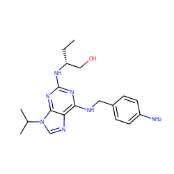 CC[C@H](CO)Nc1nc(NCc2ccc(N)cc2)c2ncn(C(C)C)c2n1 ZINC000095601810