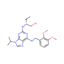 CC[C@H](CO)Nc1nc(NCc2cccc(OC)c2OC)c2ncn(C(C)C)c2n1 ZINC000095605568