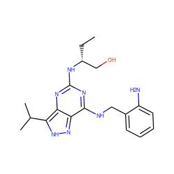 CC[C@H](CO)Nc1nc(NCc2ccccc2N)c2n[nH]c(C(C)C)c2n1 ZINC000143541486