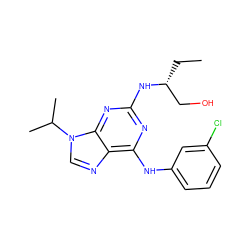 CC[C@H](CO)Nc1nc(Nc2cccc(Cl)c2)c2ncn(C(C)C)c2n1 ZINC000013682636