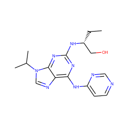 CC[C@H](CO)Nc1nc(Nc2ccncn2)c2ncn(C(C)C)c2n1 ZINC000095594705