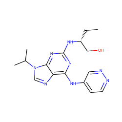 CC[C@H](CO)Nc1nc(Nc2ccnnc2)c2ncn(C(C)C)c2n1 ZINC000095596146