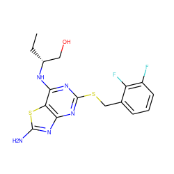 CC[C@H](CO)Nc1nc(SCc2cccc(F)c2F)nc2nc(N)sc12 ZINC000028569751