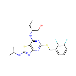 CC[C@H](CO)Nc1nc(SCc2cccc(F)c2F)nc2nc(NC(C)C)sc12 ZINC000028820784